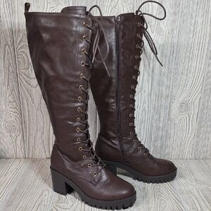 TOP Moda Dark SOLD - Not For Sale -  Faux Leather Zipper Combat Boots Womens 7.5